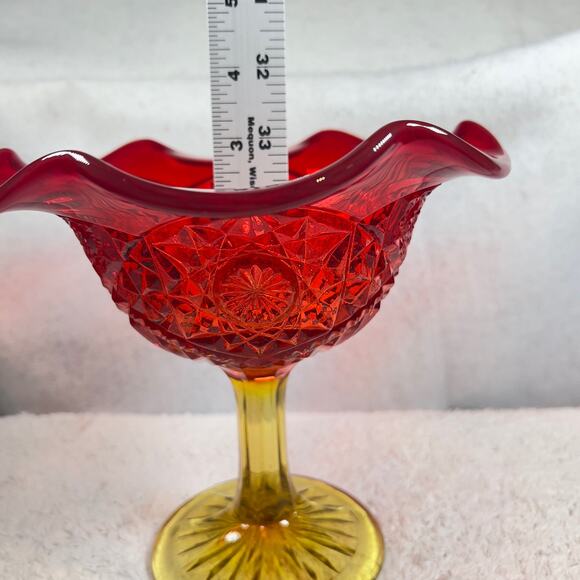L. E. Smith Glass Amberina Red To Orange Glow Footed Compote Dish Bowl Vintage - Picture 15 of 16